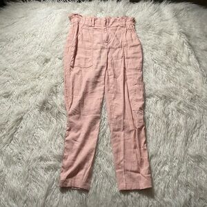 Anthropologie Elevenses Linen Romy Paperbag Pink Pants